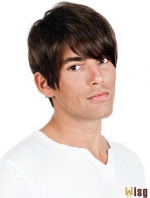 Full Lace Brown Remy Human Straight Professional Mens Wigs