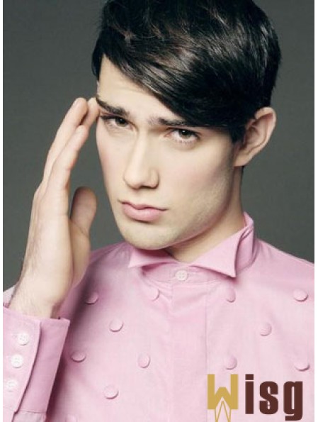 Lace Front Remy Human Short Straight Man Black Wig