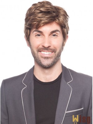 Brown 100% Hand Tied Remy Human Straight Hair Loss In Men