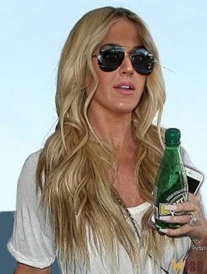 22 inch Without Bangs Synthetic Wavy Long Blonde Lace Front  Wigs