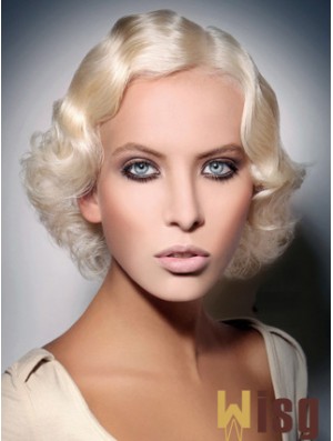 Lace Front Layered Chin Length Wavy 10 inch Platinum Blonde Fashionable Fashion Wigs
