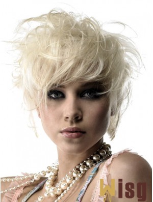 Lace Front Boycuts Short Wavy 8 inch Platinum Blonde Durable Fashion Wigs