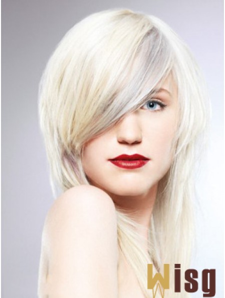 Lace Front With Bangs Long Straight 16 inch Platinum Blonde Fashionable Fashion Wigs