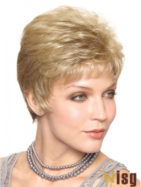 Blonde Cropped Straight Capless Boycuts 6inch Trendy Synthetic Wigs For Elderly Lady