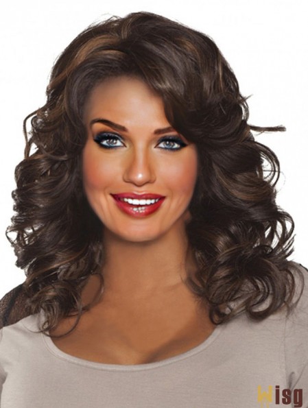 Curly Indian Remy Hair Brown Long New 3/4 Wigs
