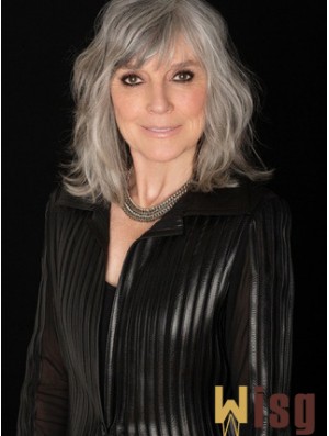Real Looking Wigs 100% Hand Tied Shoulder Length Grey Cut
