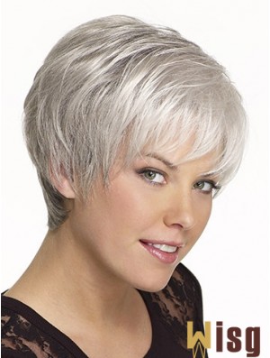 Synthetic Cropped Straight Capless Elderly Lady Wigs