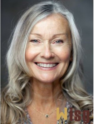Wavy 100% Hand-tied 16 inch Great Shoulder Length Grey Wigs