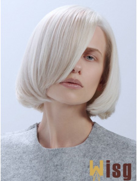 Chin Length Straight Lace Front Platinum Blonde Trendy Bob Wigs