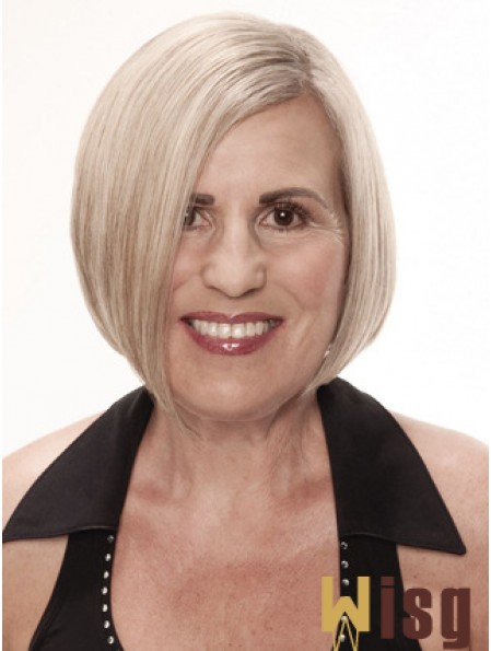 Remy Human Grey Short Straight Monofilament Platinum Blonde Wigs