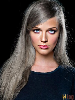 Fashion Long Straight 20 inch Synthetic Grey Wigs