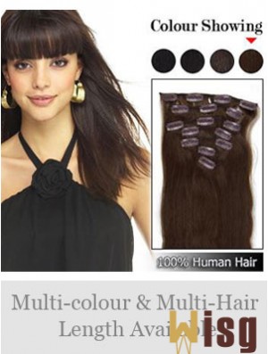 Flexibility Brown Straight Remy Human Hair Clip In Hair Extensions
