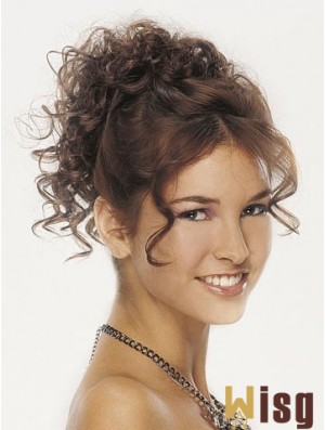 Clip On Hairpieces For Women Brown Color Curly Style With Synthetic