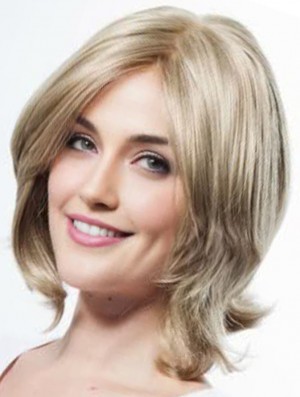 Shoulder Length Layered 12 inch Wavy Blonde Medium Wigs