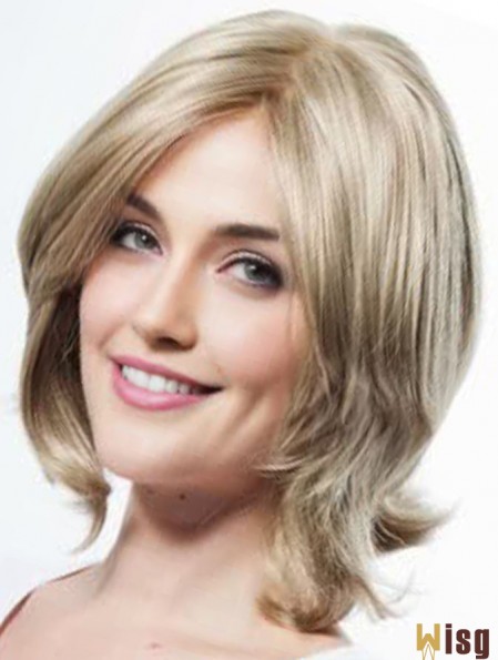 Shoulder Length Layered 12 inch Wavy Blonde Medium Wigs