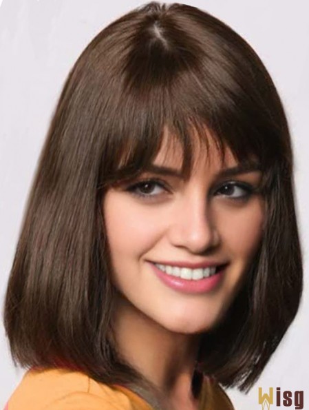 Straight Shoulder Length Brown 12 inch Capless Designed Bob Wigs