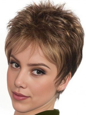 Boycuts Straight Brown Capless Fashionable Short Wigs