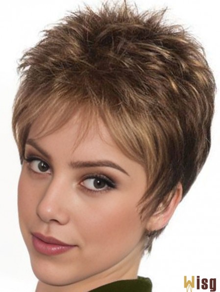 Boycuts Straight Brown Capless Fashionable Short Wigs